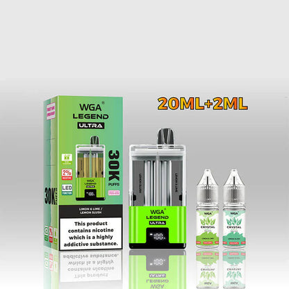 WGA Crystal Legend Ultra 30000 Puffs Disposable Vape (Box of 10)-650mAh Battery, 22ml E-liquid, Multiple Nicotine 16 Flavors