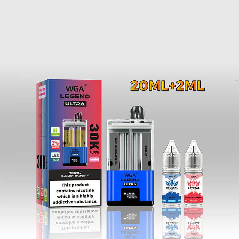 WGA Crystal Legend Ultra 30000 Puffs Disposable Vape-650mAh Battery, 22ml E-liquid, Multiple Nicotine 16 Flavors