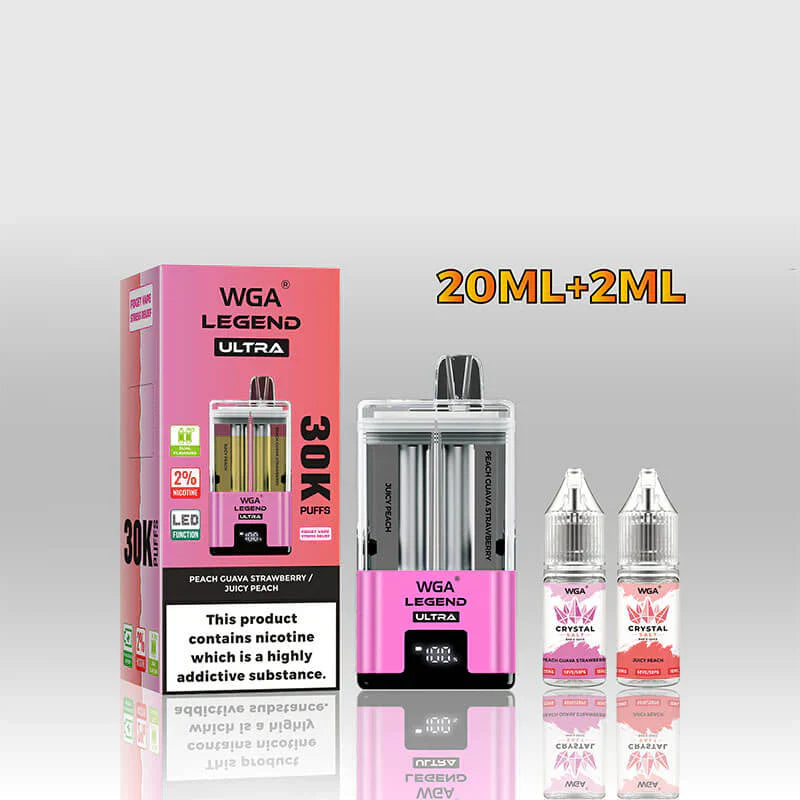 WGA Crystal Legend Ultra 30000 Puffs Disposable Vape (Box of 10)-650mAh Battery, 22ml E-liquid, Multiple Nicotine 16 Flavors