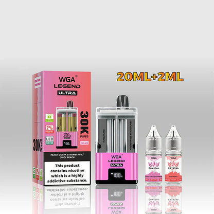 WGA Crystal Legend Ultra 30000 Puffs Disposable Vape (Box of 10)-650mAh Battery, 22ml E-liquid, Multiple Nicotine 16 Flavors
