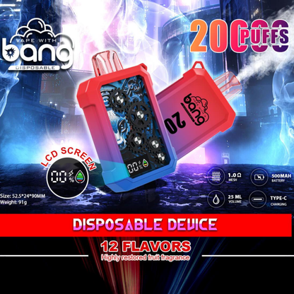 Bang Vape 20000Puffs Wholesale Electronic Cigarette Vape Bang King  20K Desechables Disposable Vape-500mAh Battery, 25ml E-liquid, Multiple Nicotine 12 Flavors