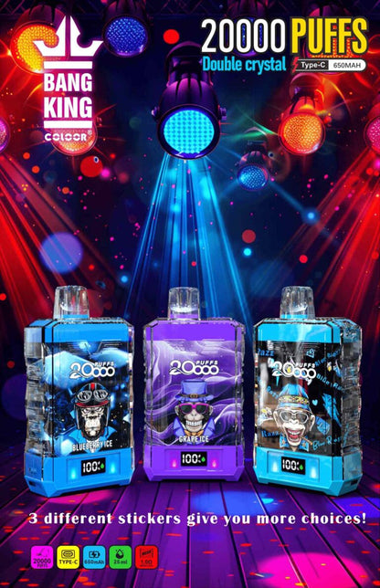 Bang King Box Double Crystal 20000 Puff 20k Display Screen Disposable Electronic Cigarette Vape-850mAh Battery, 40ml E-liquid, Multiple Nicotine 12 Flavors