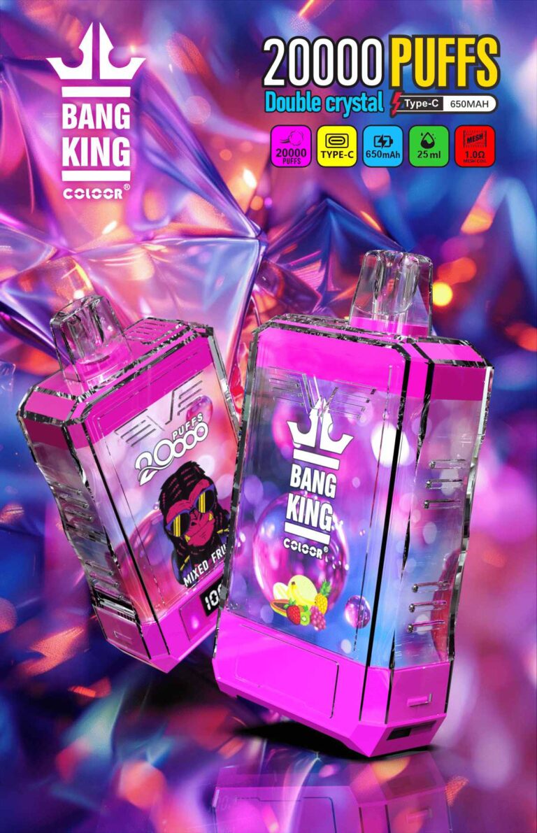 Bang King Box Double Crystal 20000 Puff 20k Display Screen Disposable Electronic Cigarette Vape-850mAh Battery, 40ml E-liquid, Multiple Nicotine 12 Flavors
