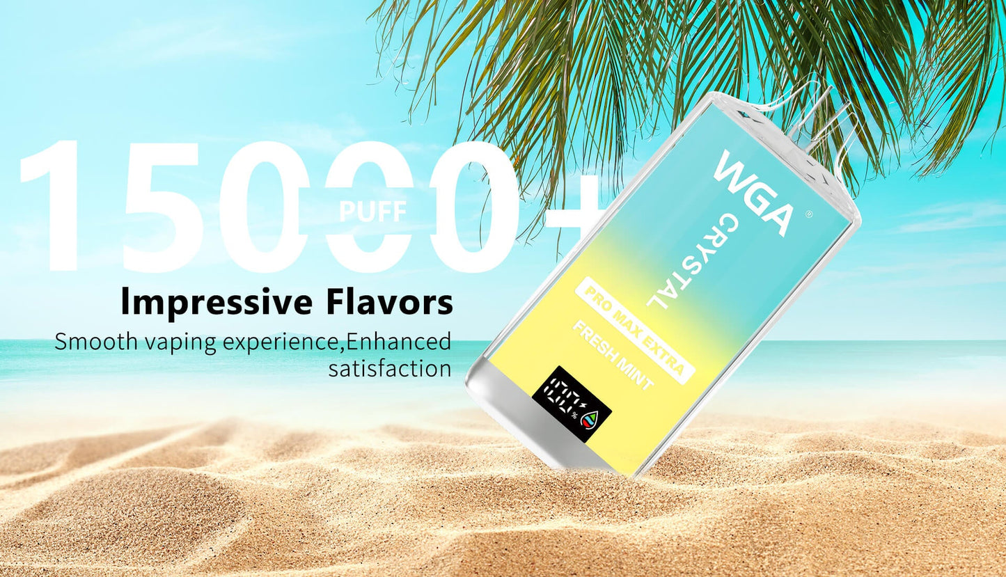 WGA Crystal Pro Max Extra 15000  Puffs Disposable Vape-650mAh Battery, 25ml E-liquid, Multiple Nicotine 15 Flavors