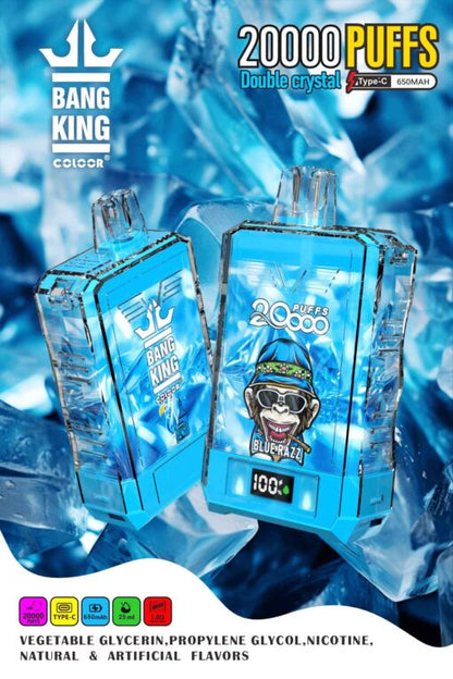 Bang King Box Double Crystal 20000 Puff 20k Display Screen Disposable Electronic Cigarette Vape-850mAh Battery, 40ml E-liquid, Multiple Nicotine 12 Flavors