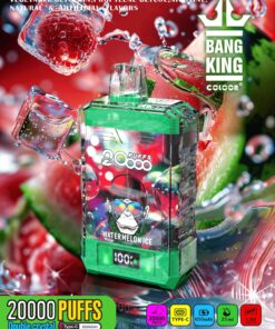 Bang King Box Double Crystal 20000 Puff 20k Display Screen Disposable Electronic Cigarette Vape-850mAh Battery, 40ml E-liquid, Multiple Nicotine 12 Flavors