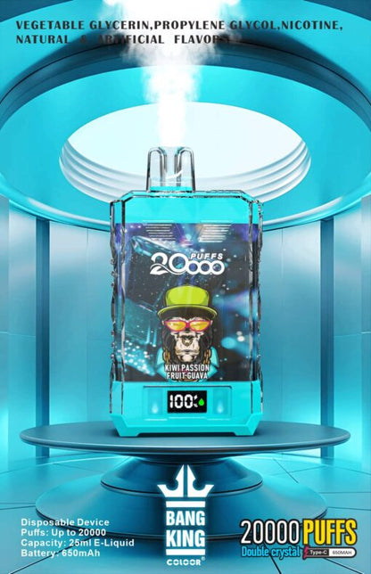 Bang King Box Double Crystal 20000 Puff 20k Display Screen Disposable Electronic Cigarette Vape-850mAh Battery, 40ml E-liquid, Multiple Nicotine 12 Flavors