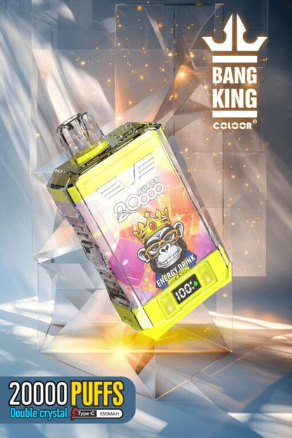 Bang King Box Double Crystal 20000 Puff 20k Display Screen Disposable Electronic Cigarette Vape-850mAh Battery, 40ml E-liquid, Multiple Nicotine 12 Flavors