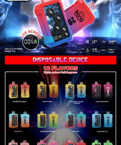 Bang King Box Double Crystal 20000 Puff 20k Display Screen Disposable Electronic Cigarette Vape-850mAh Battery, 40ml E-liquid, Multiple Nicotine 12 Flavors
