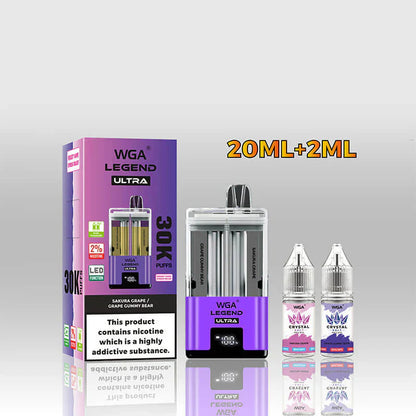 WGA Crystal Legend Ultra 30000 Puffs Disposable Vape-650mAh Battery, 22ml E-liquid, Multiple Nicotine 16 Flavors
