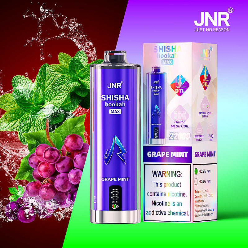 JNR Shisha Max 22000 22K Puffs Original DTL Disposable Vape Pen-850mAh Battery, 40ml E-liquid, Multiple Nicotine 12 Flavors