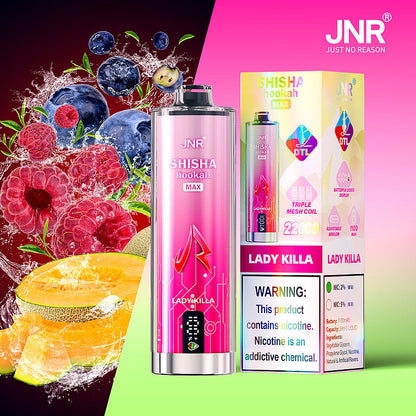 JNR Shisha Max 22000 22K Puffs Original DTL Disposable Vape Pen-850mAh Battery, 40ml E-liquid, Multiple Nicotine 12 Flavors