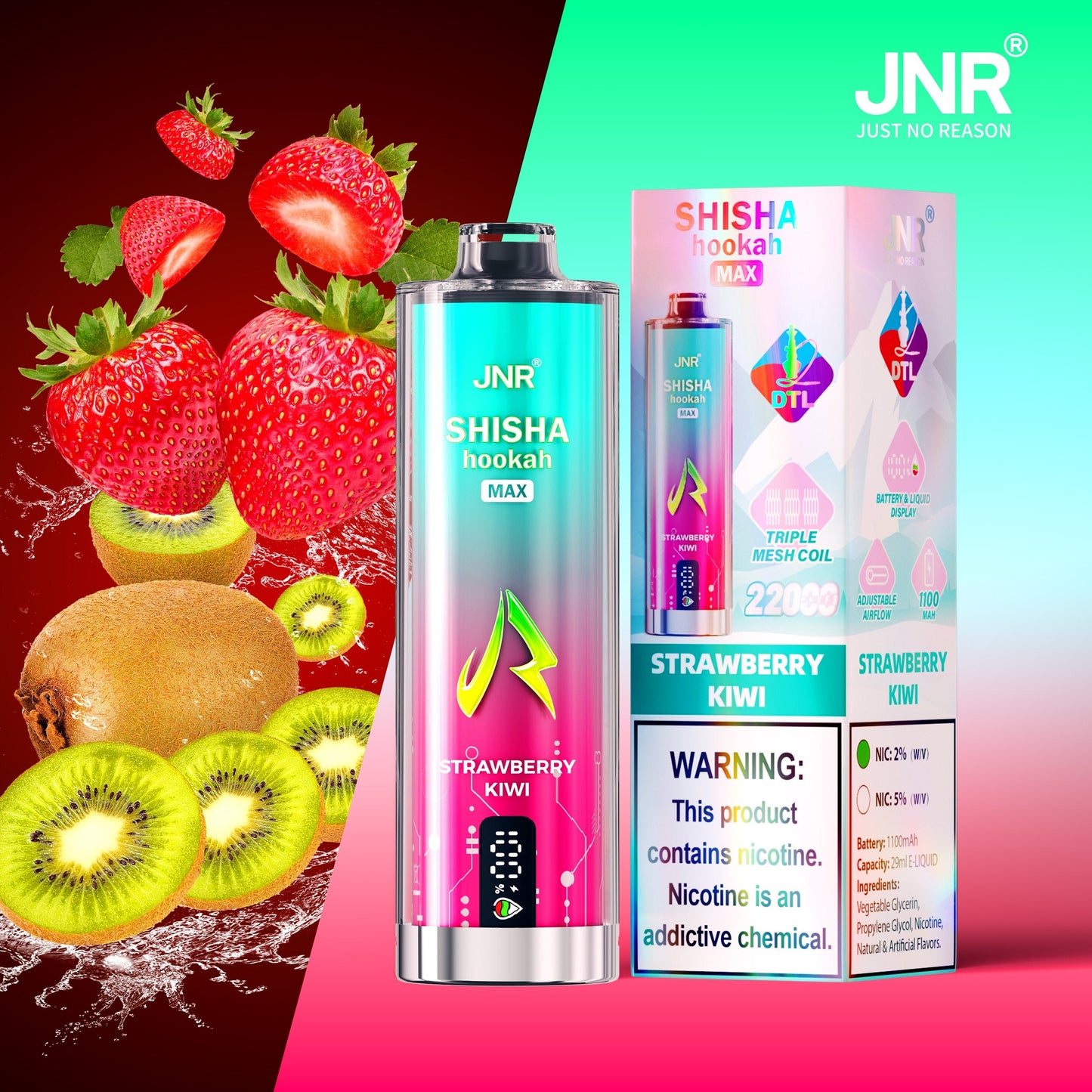 JNR Shisha Max 22000 22K Puffs Original DTL Disposable Vape Pen-850mAh Battery, 40ml E-liquid, Multiple Nicotine 12 Flavors