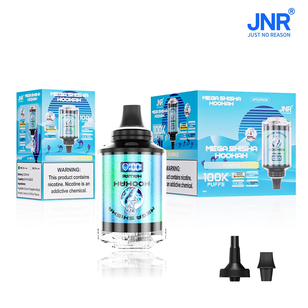 JNR Mega Shisha Hookah 100000 Puffs – The Ultimate in Large-Capacity Vaping-2200mAh Battery, 60ml E-liquid, Multiple Nicotine 12 Flavors