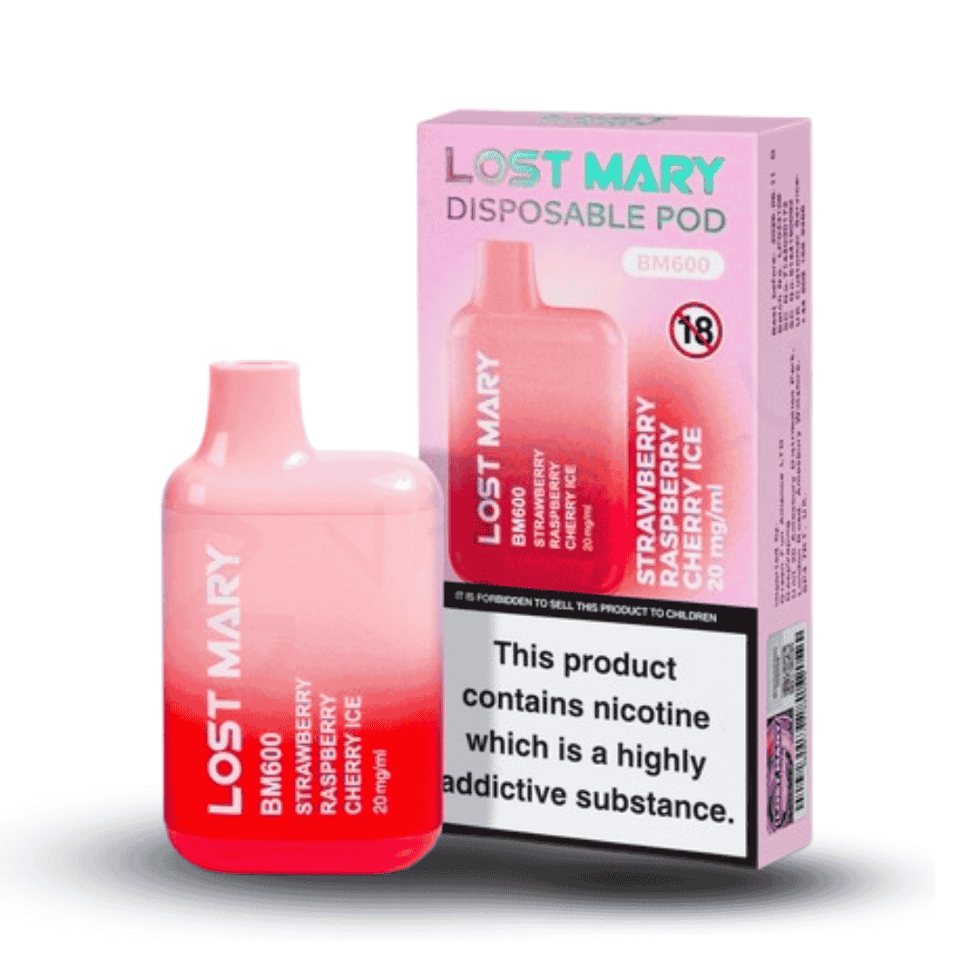 Strawberry Raspberry Cherry Ice Lost Mary BM600 Disposable Vape 2%