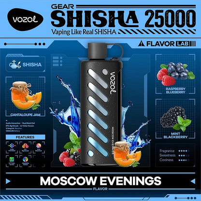 Vozol Gear Shisha 25K Puffs Disposable Vape|Dual Power Mode with Adjustable Airflow-1000mAh Battery, 25ml E-liquid, Multiple Nicotine 21 Flavors
