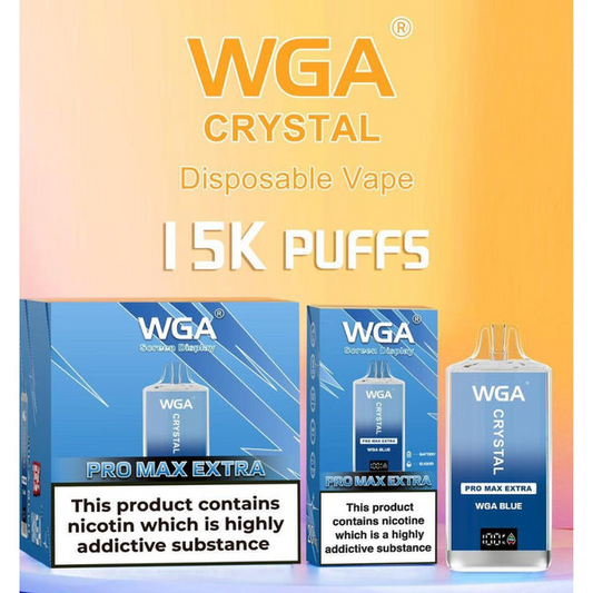 WGA Crystal Pro Max Extra 15000 Puffs Disposable Vape-2ml E-liquid, Multiple Nicotine 28 Flavors